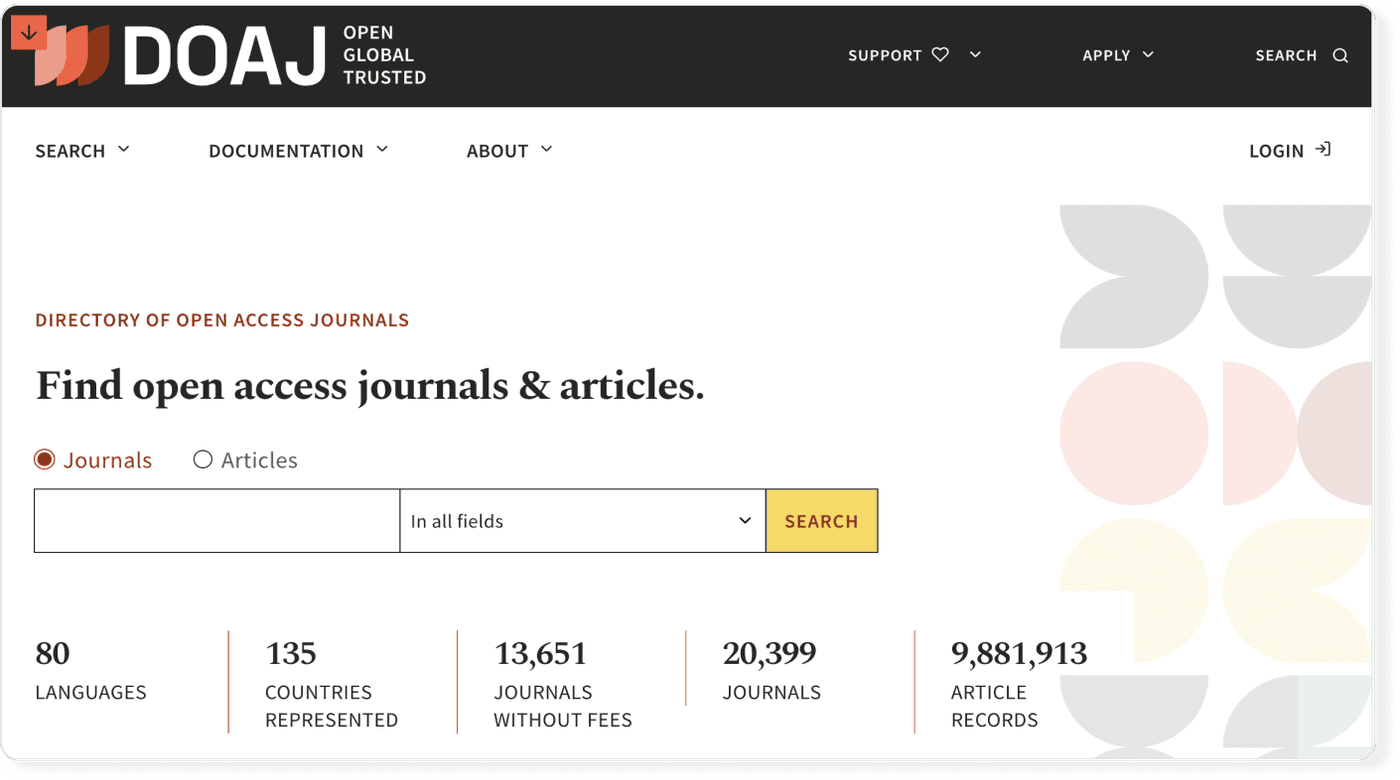 Search interface of DOAJ database